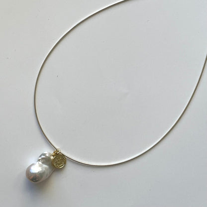 Baroque Pearl Pendant Necklace with Gold Coin | 925 Sterling Silver | Minimalist Fine Jewelry