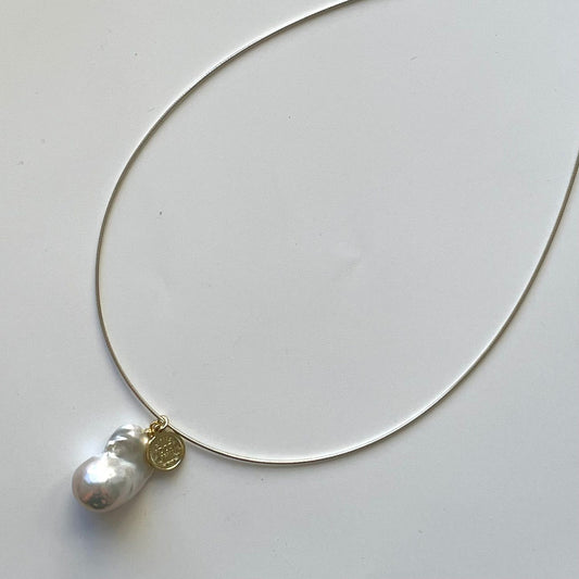 Baroque Pearl Pendant Necklace with Gold Coin | 925 Sterling Silver | Minimalist Fine Jewelry