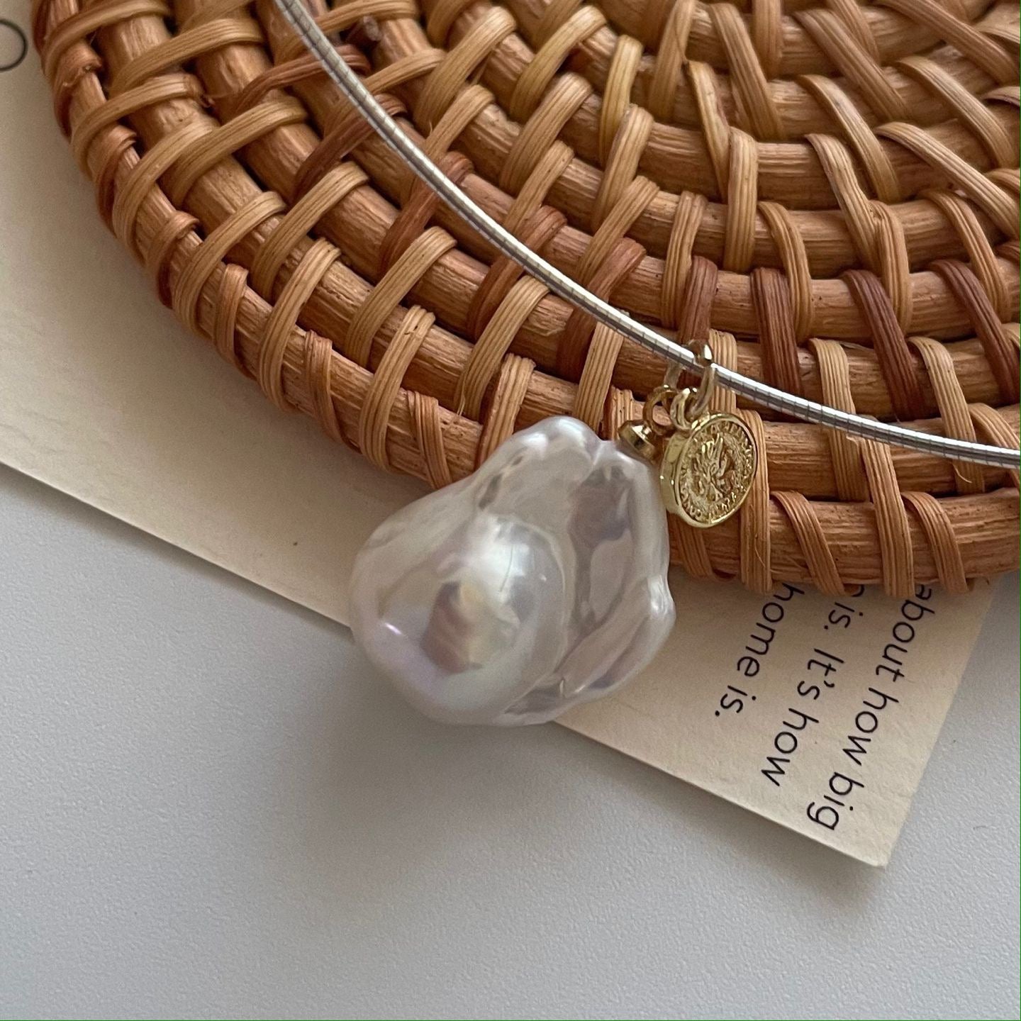 Baroque Pearl Pendant Necklace with Gold Coin | 925 Sterling Silver | Minimalist Fine Jewelry