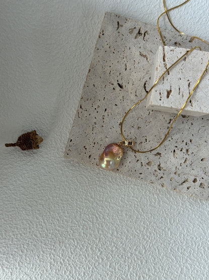 Detachable Baroque Pearl Necklace – 18K Gold Plated 925 Silver, Iridescent Mini Pearl Pendant, CZ Clasp, French Minimalist Jewelry