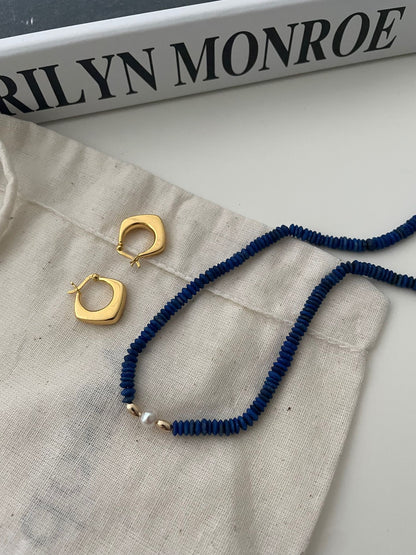 Natural Lapis Lazuli & Freshwater Pearl Necklace |  14K Gold-Filled（US Standard） Magnetic Clasp | Elegant & Timeless Jewelry