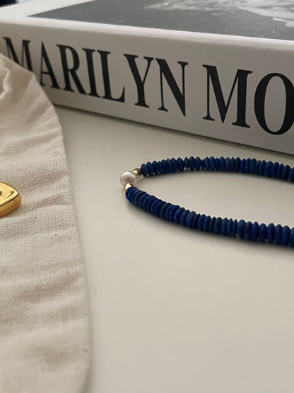 Natural Lapis Lazuli & Freshwater Pearl Necklace |  14K Gold-Filled（US Standard） Magnetic Clasp | Elegant & Timeless Jewelry