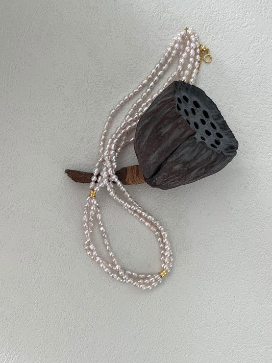 🌸 Sakura Pink Seed Bead Triple-Layer Necklace | 18K Gold Vermeil on Sterling Silver | 38+5cm Adjustable