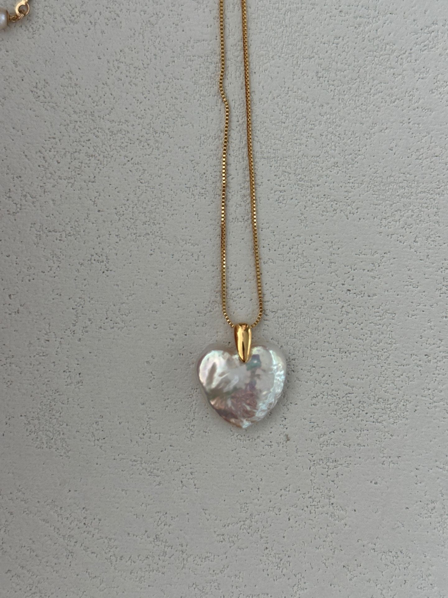 Heart-Shaped Freshwater Pearl Necklace | 50cm Gold Chain | Silver Gold-plated Heart Clasp