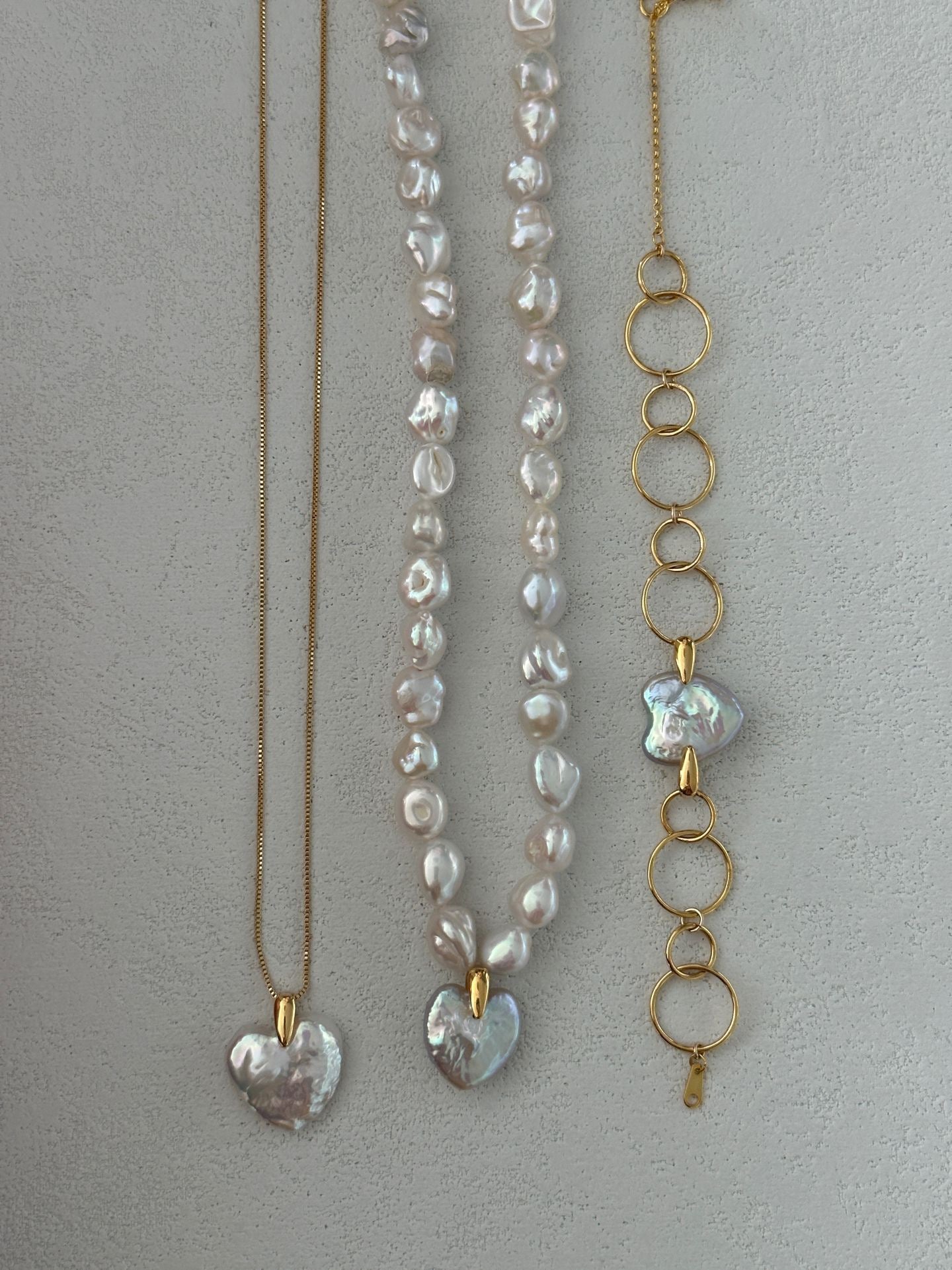 Heart-Shaped Freshwater Pearl Necklace | 50cm Gold Chain | Silver Gold-plated Heart Clasp