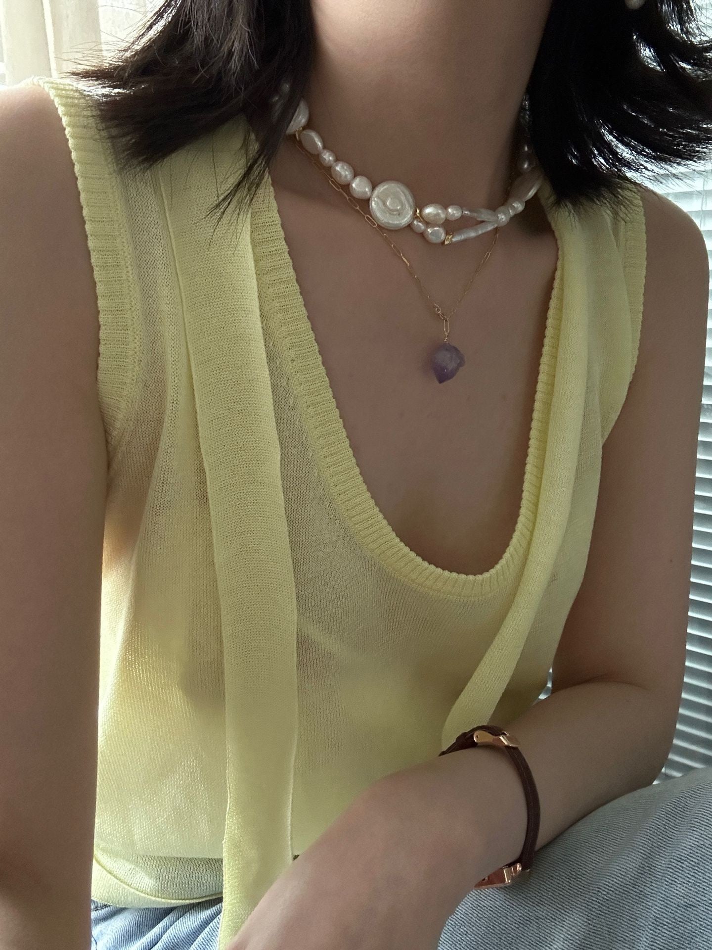 French-Inspired Pearl Choker Necklace | Roman & Rice Pearls | Silver-plated 18K Gold Clasp | 34+5cm