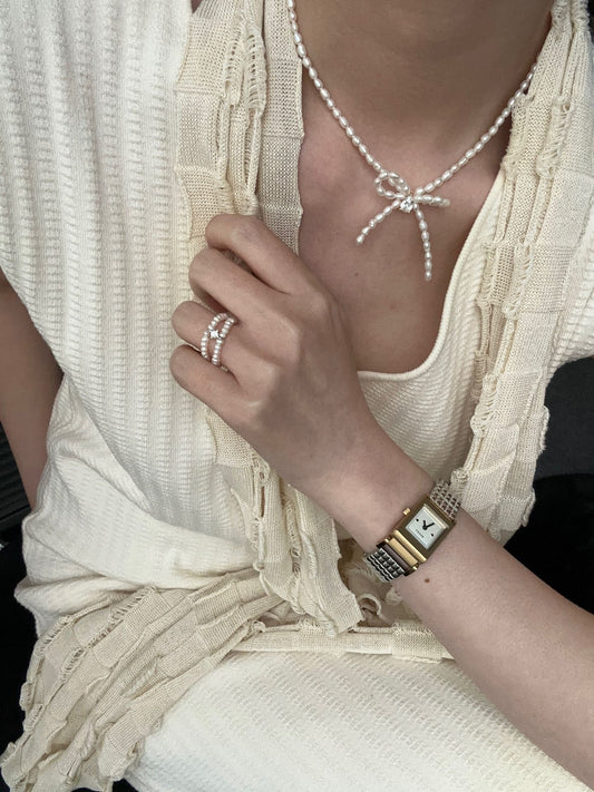 Bow Knot Pearl Necklace | 18K Gold-plated | 40-41cm Elegant Jewelry