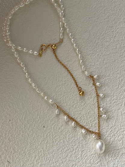 French Fairy Rain Drop Necklace | 14K Gold-filled & 18K Gold-plated Silver | 39+5cm