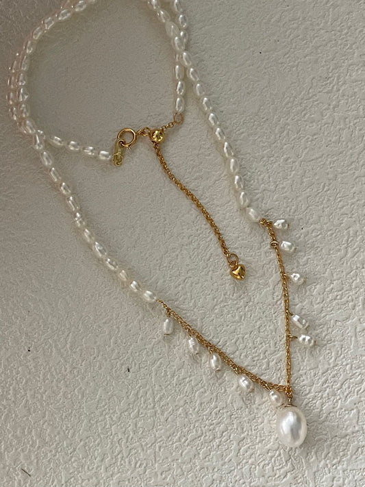 French Fairy Rain Drop Necklace | 14K Gold-filled & 18K Gold-plated Silver | 39+5cm