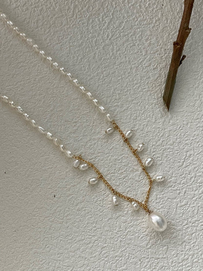 French Fairy Rain Drop Necklace | 14K Gold-filled & 18K Gold-plated Silver | 39+5cm