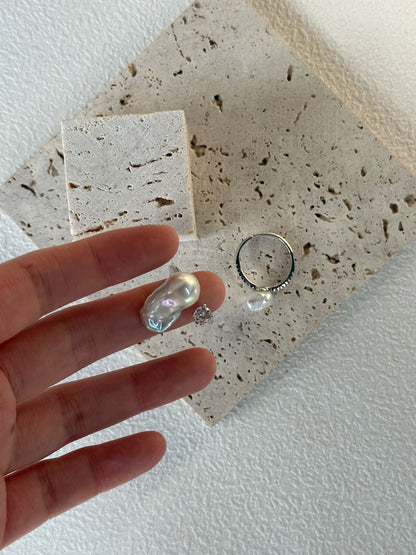 Silver Blue Small Baroque Zircon Open Ring | 925 Sterling Silver