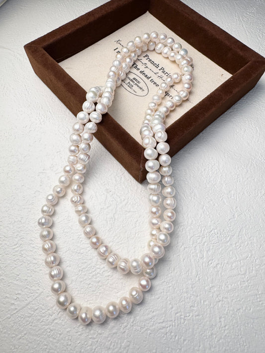 1 Meter Twisted Freshwater Pearl Necklace | Silver Clasp | Elegant Long Pearl Strand
