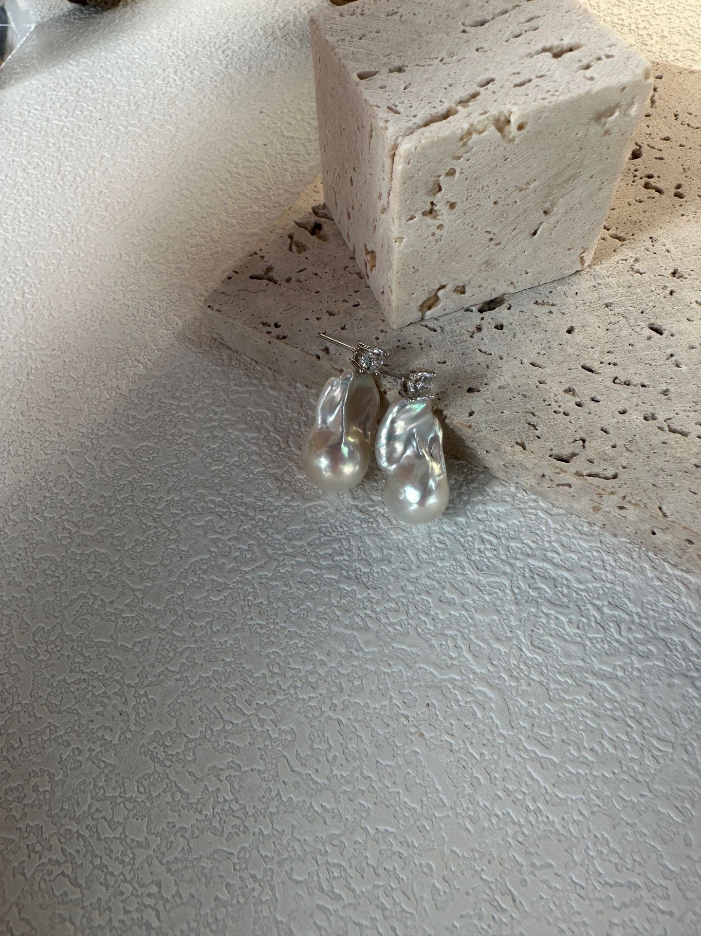 Princess Diana Inspired Earrings – Zircon with Iridescent Small Baroque Pearls