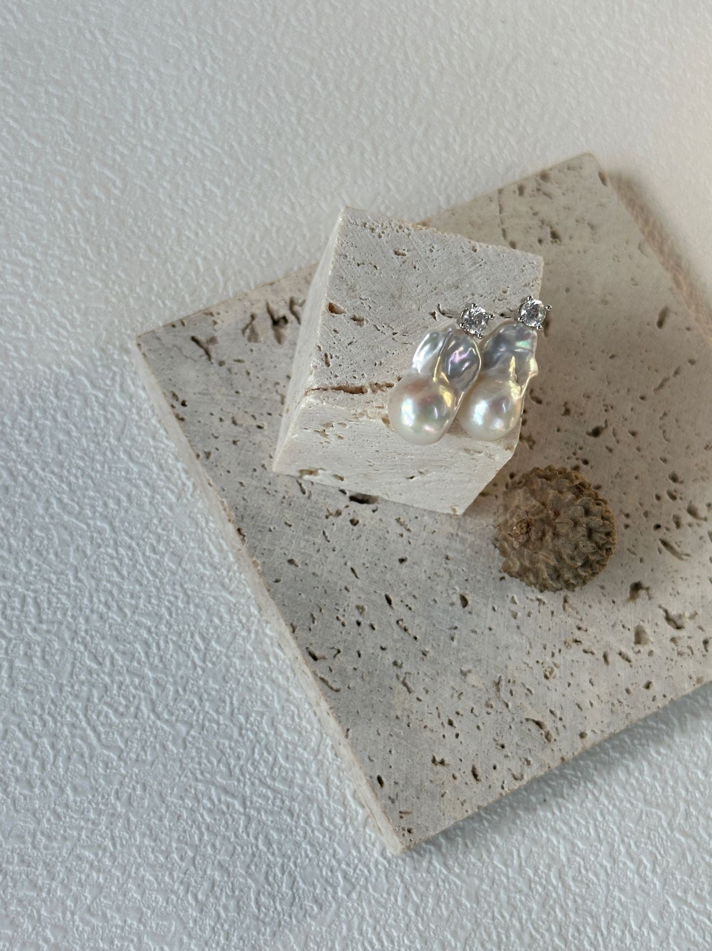Princess Diana Inspired Earrings – Zircon with Iridescent Small Baroque Pearls