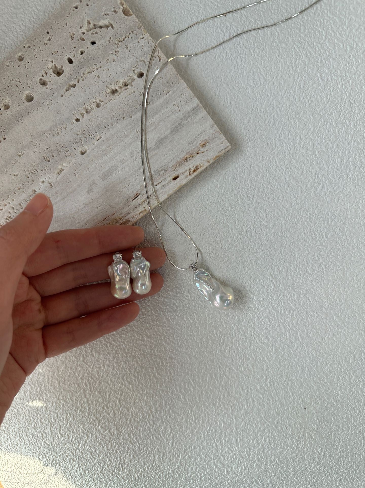 Princess Diana Inspired Earrings – Zircon with Iridescent Small Baroque Pearls