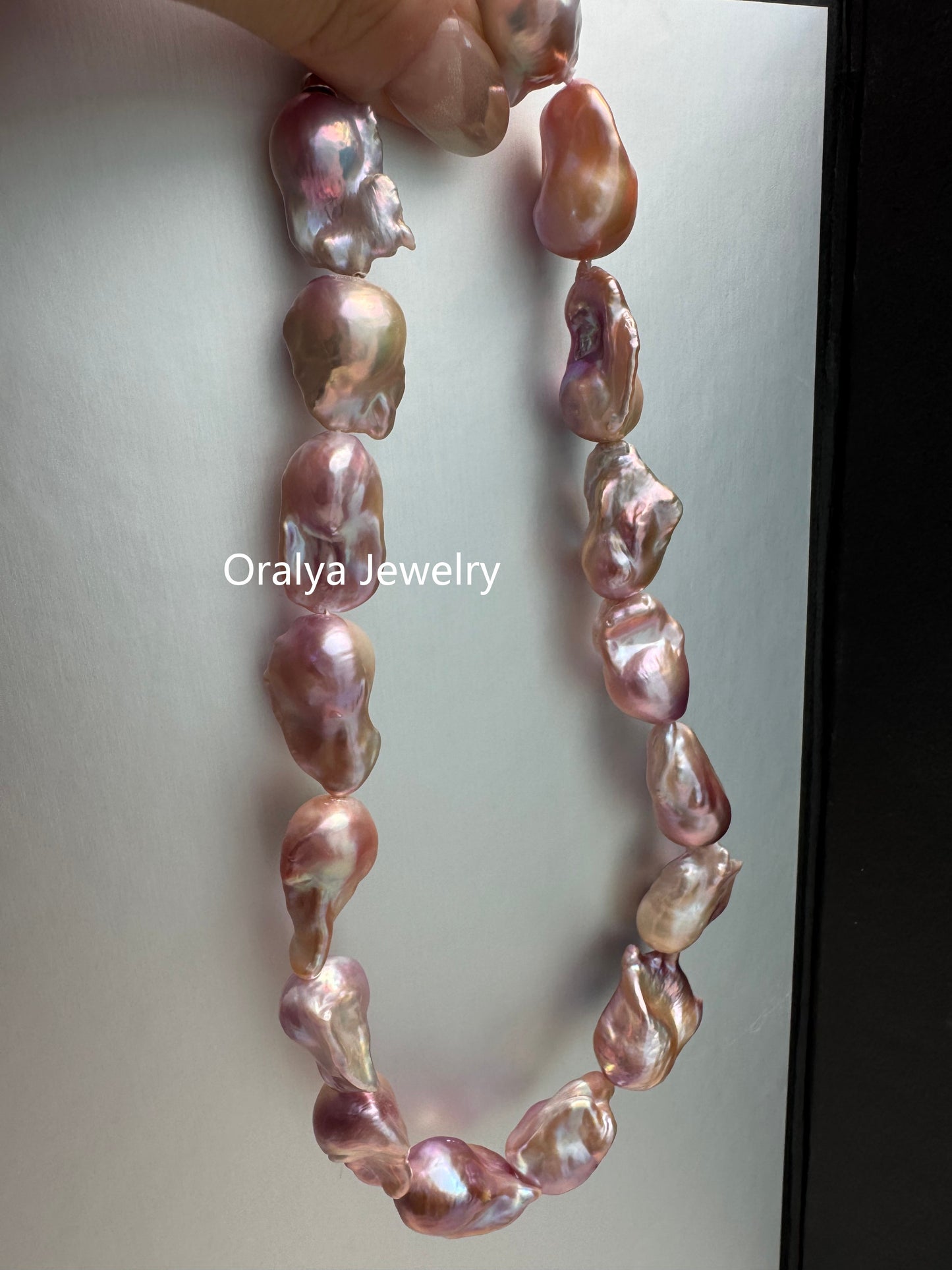 Purple Baroque Pearl Necklace 40cm – Large Natural Pearls with 925 Silver Zircon Clasp