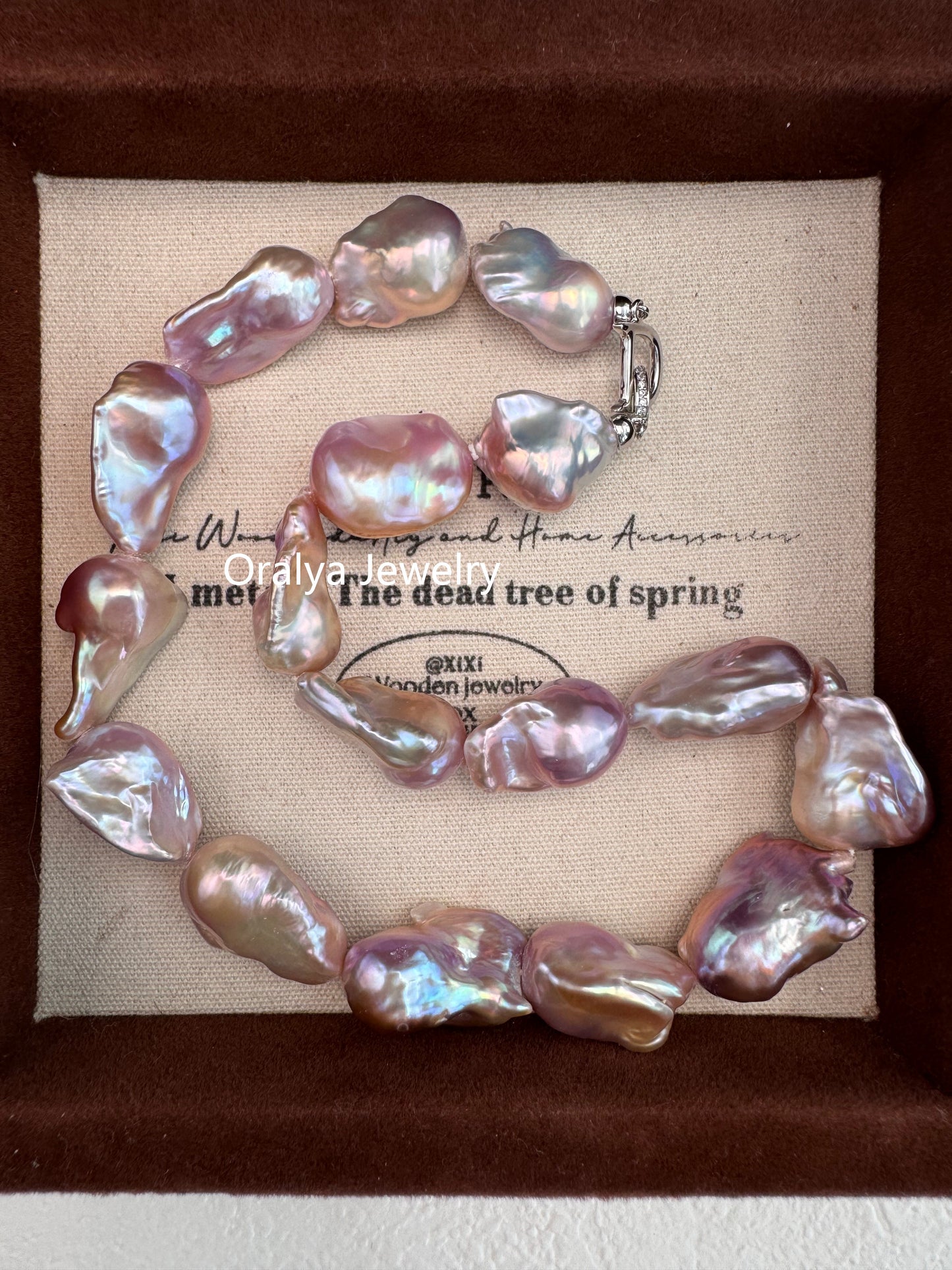 Purple Baroque Pearl Necklace 40cm – Large Natural Pearls with 925 Silver Zircon Clasp