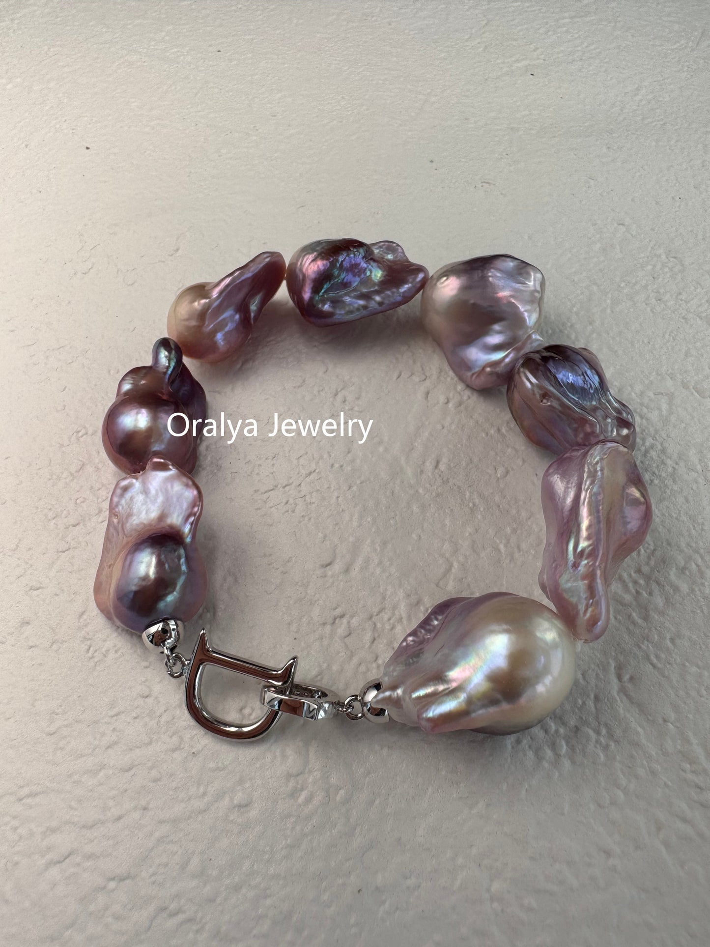 Purple Baroque Pearl Bracelet 18cm – Natural Pearls with 925 Silver Zircon Clasp