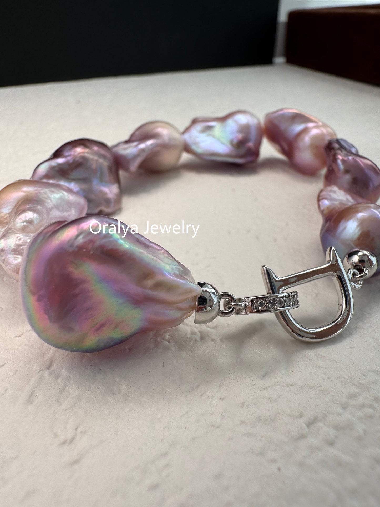 Purple Baroque Pearl Bracelet 18cm – Natural Pearls with 925 Silver Zircon Clasp