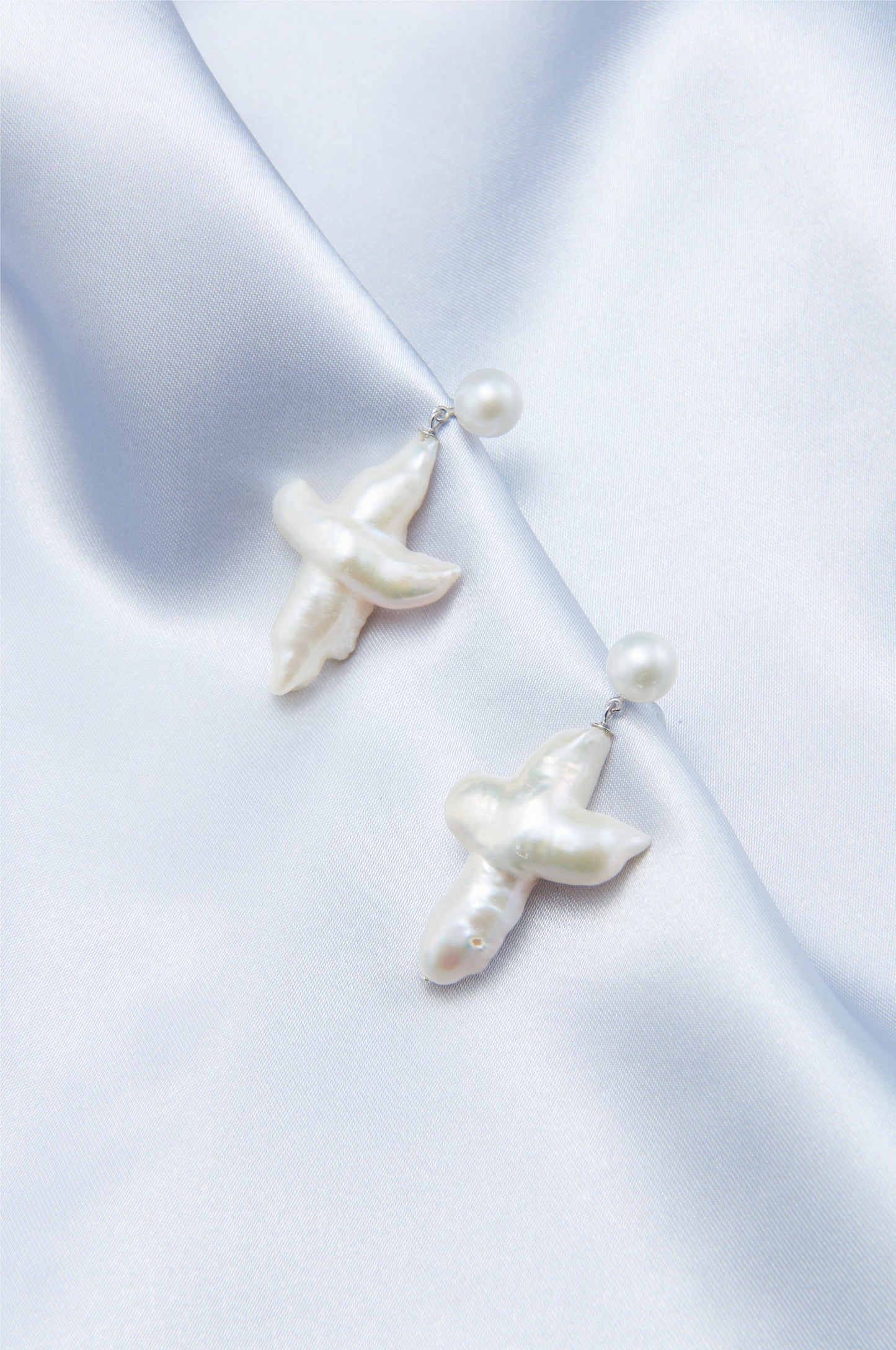 Sterling Silver Baroque Pearl Cross Earrings