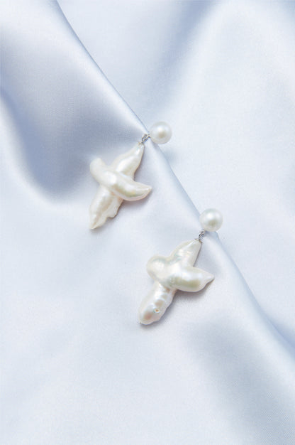 Sterling Silver Baroque Pearl Cross Earrings