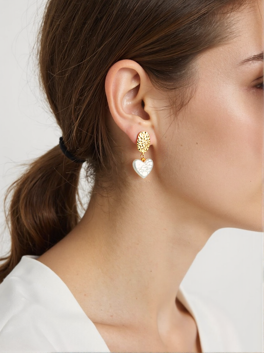 18K Gold Plated Heart Pearl Earrings